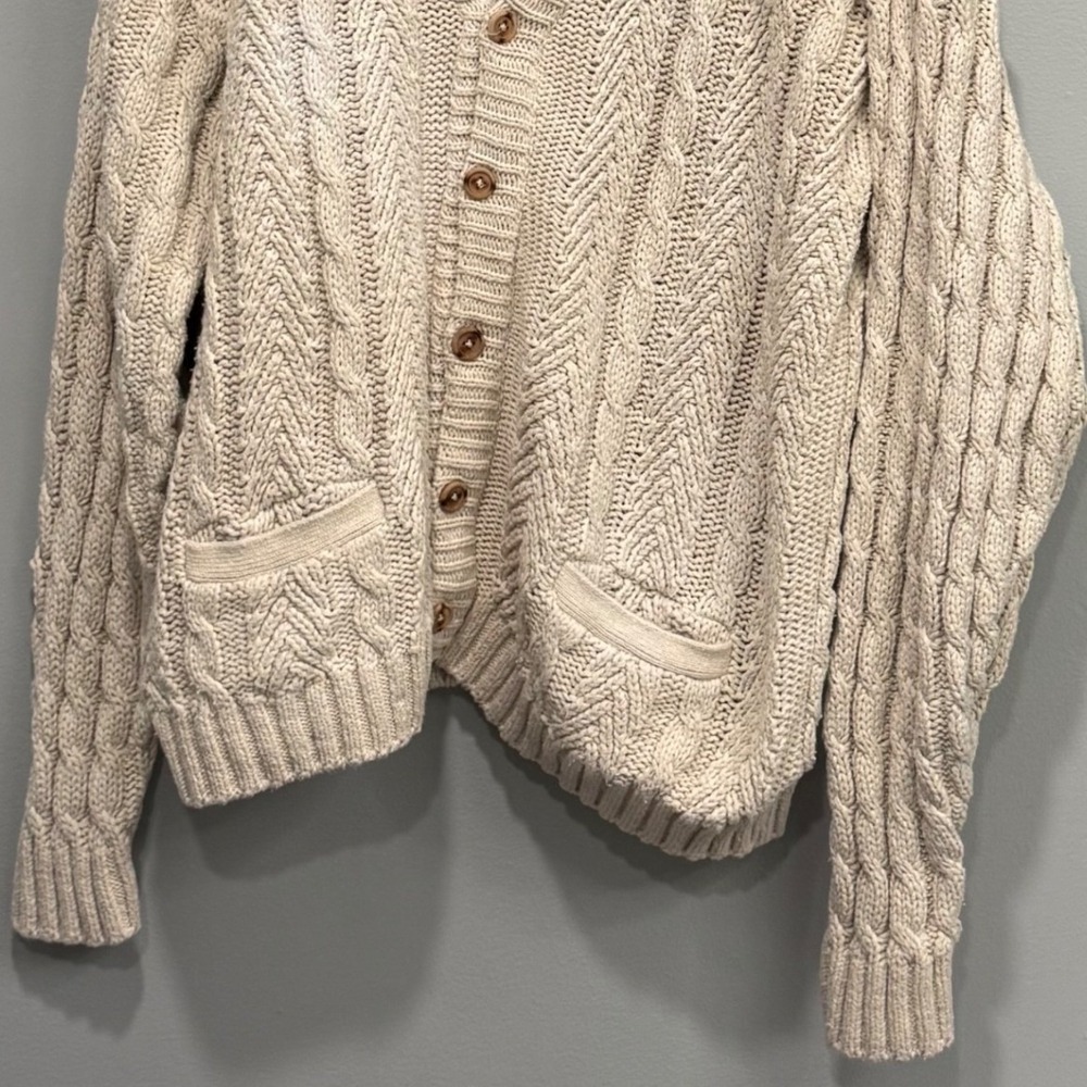 Lion Crafters Vintage Fisherman Cable Knit Cardigan Sweater Cream USA Made L - Picture 3 of 6